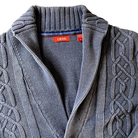 IZOD Cable‎ Knit Cardigan Sweater Men's M Vintage Elbow Patches Grandpacore - Picture 5 of 8